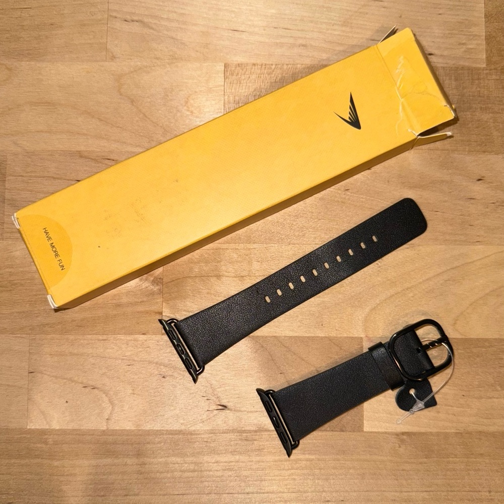Sleek Black Leather Watchband for Apple Watch